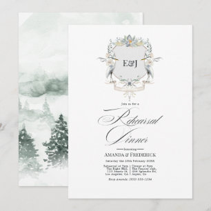 Lakeside Monogram Laurel Crest Rehearsal Dinner Invitation