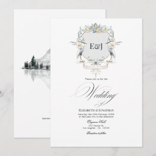 Lakeside Monogram Laurel Crest Wedding Invitation