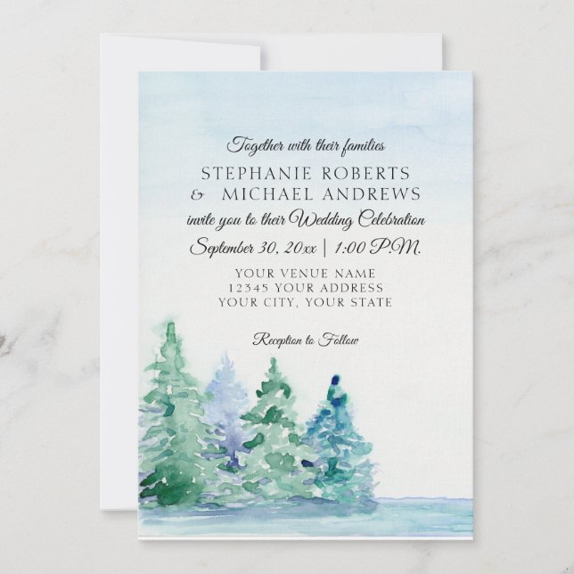 Lakeside Mountain Tall Pines Outdoor Wedding Invitation (Front)