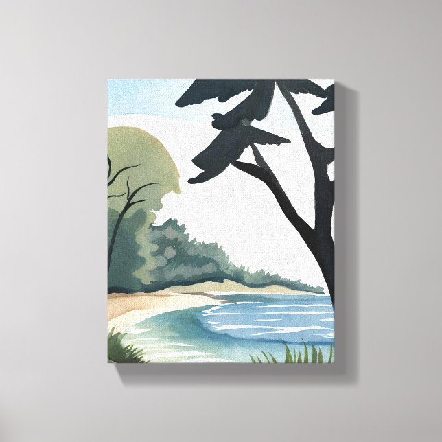 Lakeside Shore | Watercolor Landscape Painting Canvas Print (Front)