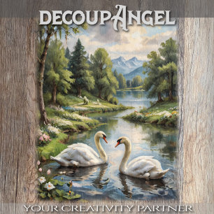 Lakeside Swans - Decoupage - Tissue Paper