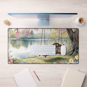 Lakeside Swing dans le jardin d'aquarelle romantiq