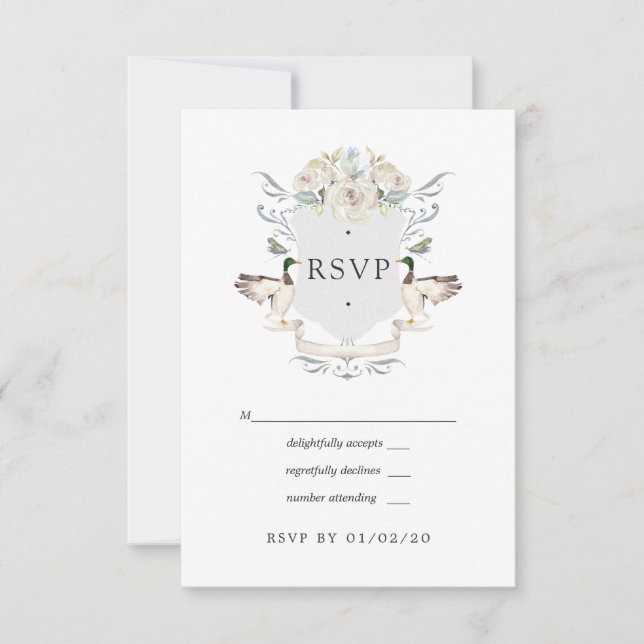 Lakeside Wedding Monogram Crest RSVP Card (Front)