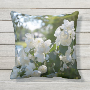 Lakeside White Flowers Outdoor Throw Pillow