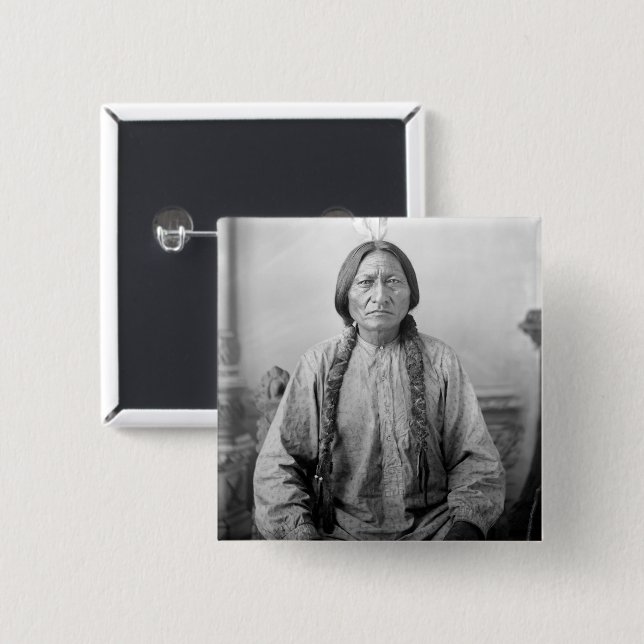 Lakota Leader Sitting Bull Native American Indian  2 Inch Square Button (Front & Back)