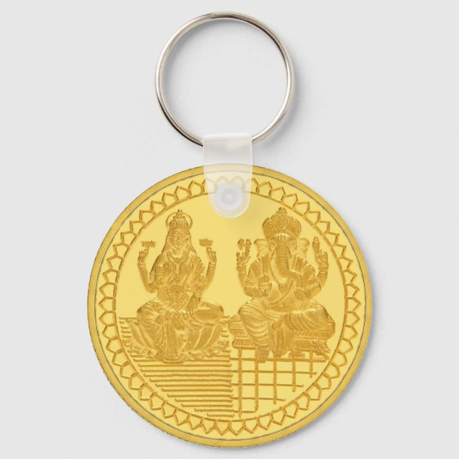 LAKSHMI AND GANESH GOLD COIN DESIGN KEYCHAIN (Front)