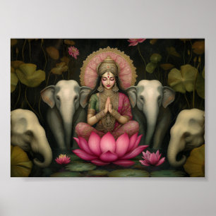 Lakshmi Goddess Art Print: Hindu Lotus Elephants Poster