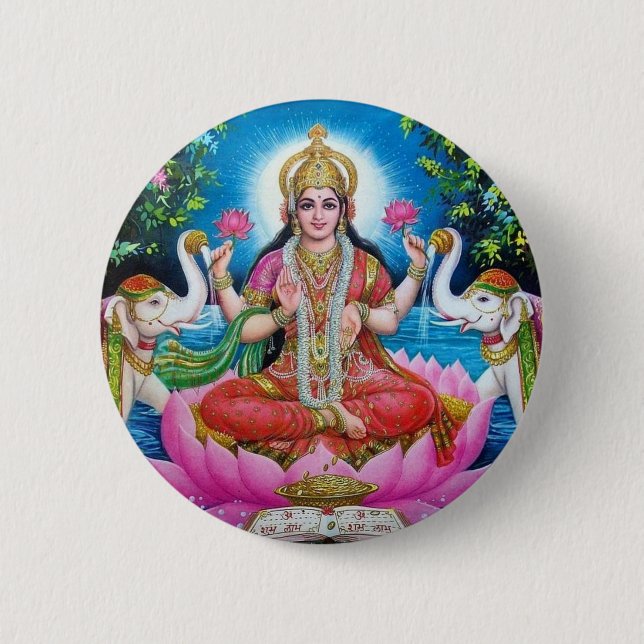 Lakshmi Goddess of Love, Prosperity, and Wealth 2 Inch Round Button (Front)