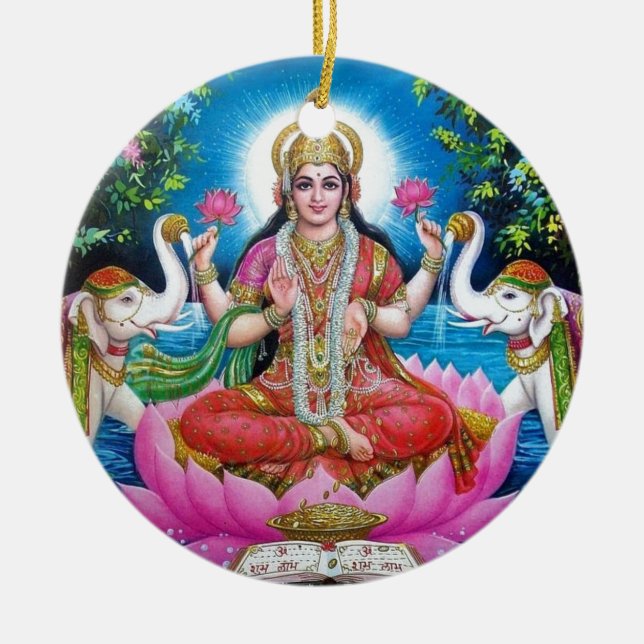 Lakshmi Goddess of Love, Prosperity, and Wealth Ceramic Ornament (Front)
