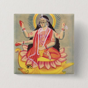 Laksmi sitting on a throne of lotus leaves, c.1890 2 inch square button