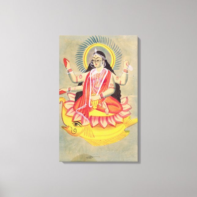 Laksmi sitting on a throne of lotus leaves, c.1890 canvas print (Front)