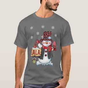 Lala Snowman Christmas Candy Cane Red Plaid Santa T-Shirt