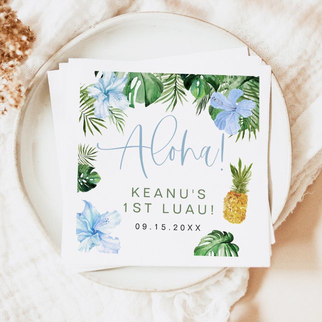 LALANI Tropical Blue Hibiscus Luau 1st Birthday Napkin (Creator Uploaded)
