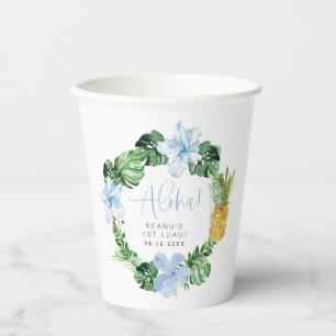 LALANI Tropical Blue Hibiscus Luau 1st Birthday Paper Cups