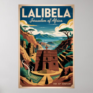 Lalibela Ethiopia Retro Travel Poster Art