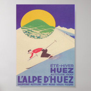 L'Alpe d'Huez France Poster ski Vintage Rétro
