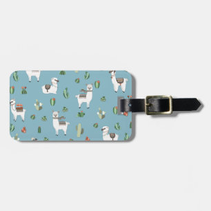Lama and cactus pattern luggage tag