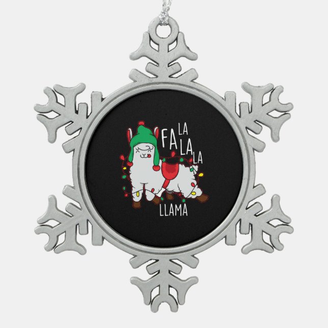 Lama Fa La La Christmas Snowflake Pewter Christmas Ornament (Front)