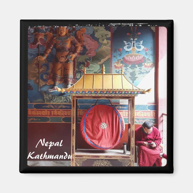 Lama, Gong & Phone - Kathmandu, Nepal Magnet (Front)