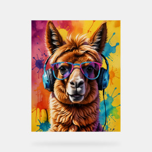Lama in headphones acrylic sign