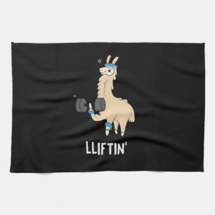 Lama in the gym - lifting weights kitchen towel