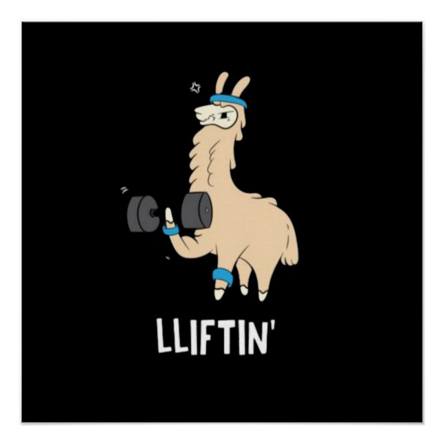 Lama in the gym - lifting weights					 poster (Front)