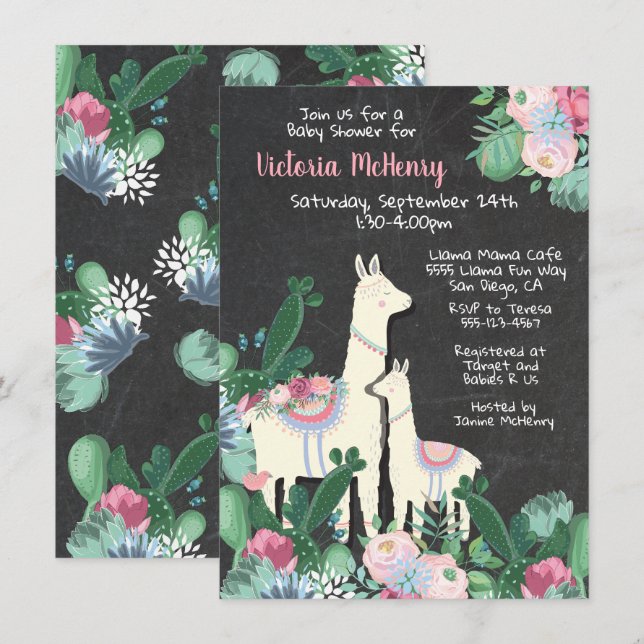 lama momma Fiesta invitations à la douche bébé (Devant / Derrière)