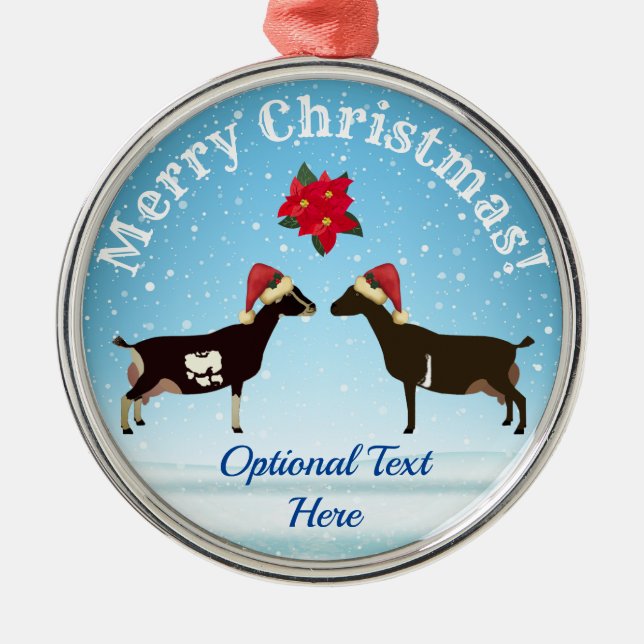 LaMancha Dairy Goat Christmas in the snow Metal Ornament (Front)