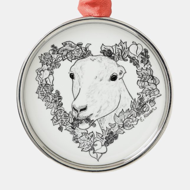 LaMancha Head in Heart Metal Ornament (Front)