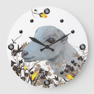 LaMancha Peinture de chèvre florale Horloge murale