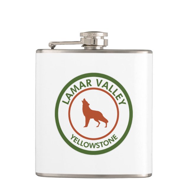 Lamar Valley Yellowstone Wolf Hip Flask (Front)