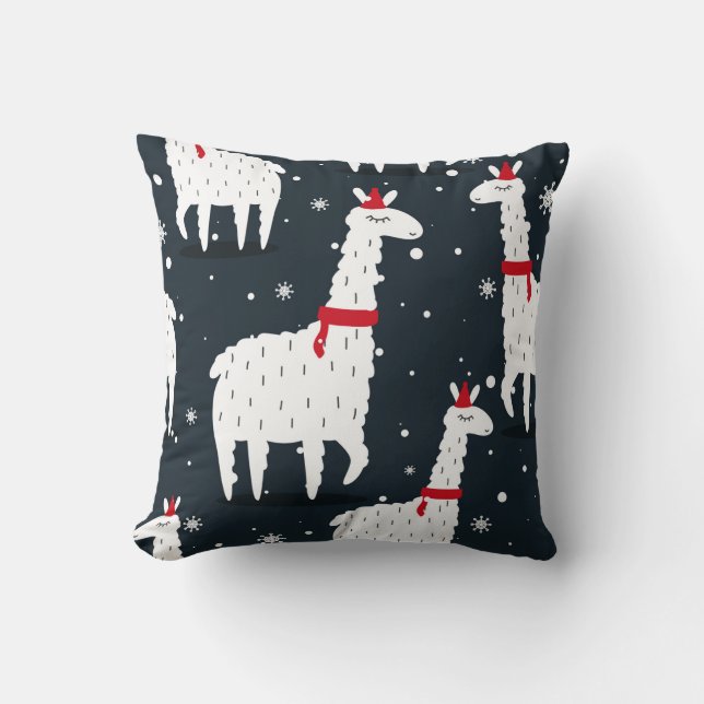 Lamas, hand drawn backdrop. Colourful seamless pat Throw Pillow (Front)