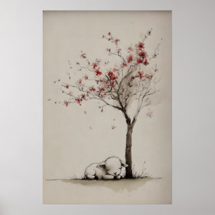 Lamb a Blossoming Tree Printable Art, Minimalist Poster
