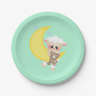 Lamb and Crescent Moon Baby Shower Paper Plate