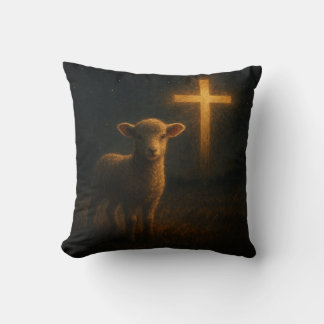 Lamb and Cross Christian Night Art Print Pillow