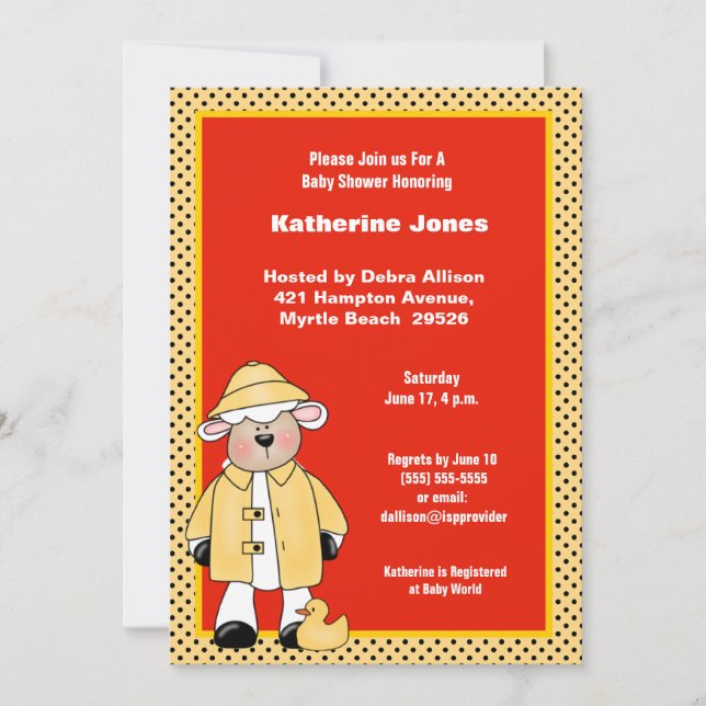 Lamb and Ducky Baby Shower Invitation (Front)