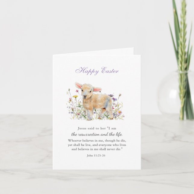 Lamb and flowers Religious Resurrection Easter   Holiday Card (Front)
