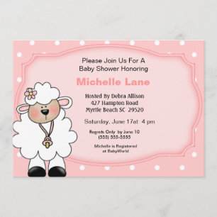 Lamb   Baby Girl  Shower Invitations
