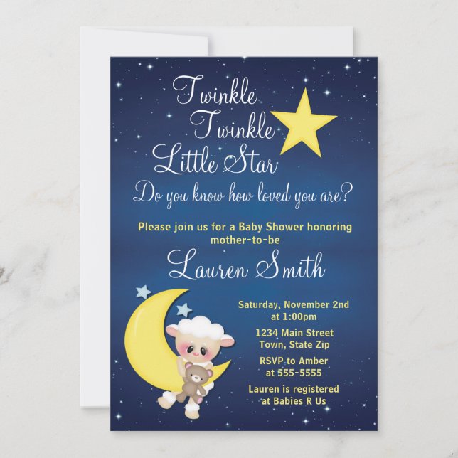 Lamb Baby Shower Invitation Twinkle Little Star (Front)