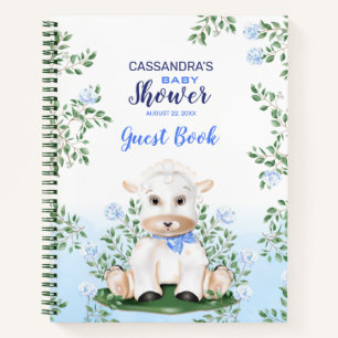 Lamb Blue Floral Baby Shower Guest Book