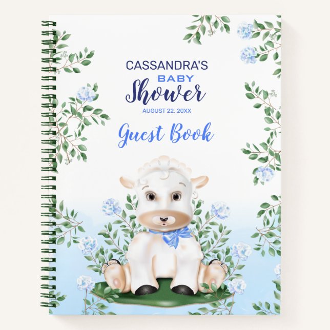 Lamb Blue Floral Baby shower Livre d'or (Devant)