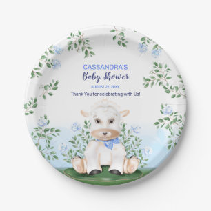 Lamb Blue Floral Baby Shower Paper Plate
