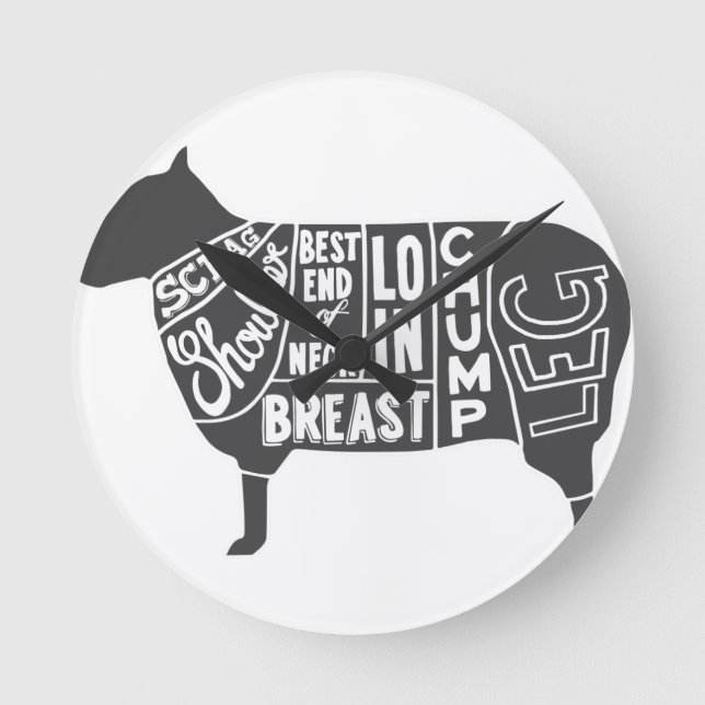 Lamb Butcher Chart Round Clock (Front)