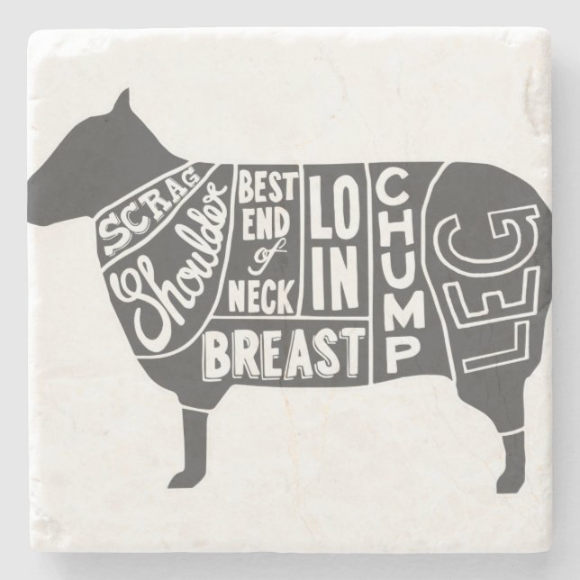 Lamb Butcher Chart Stone Coaster (Front)