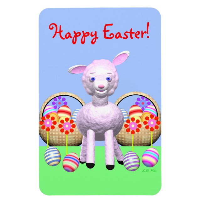 Lamb Character and Easter Baskets Magnet (Vertical)