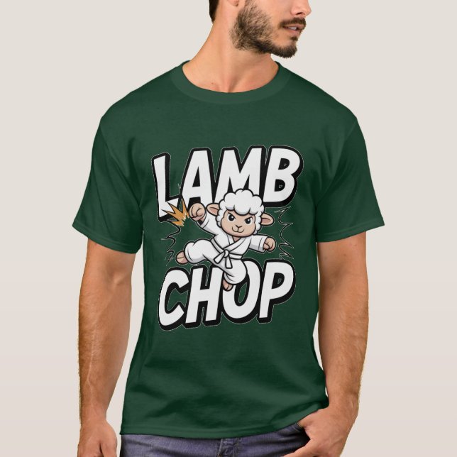 Lamb Chop! Funny Karate Lamb in Gi T-Shirt (Front)