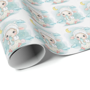 Lamb Cute Baby Pastel Watercolor Pattern  Wrapping Paper