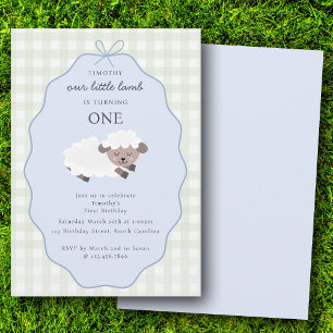 Lamb Farm Party Animals Boys 1st Birthday Blue Invitation