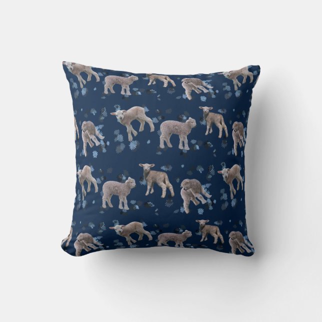 Lamb Frenzy Pillow (Navy) (Front)