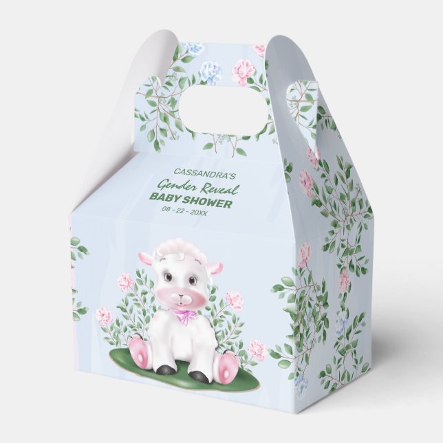 Lamb Gender Reveal Baby Shower Favor Box (Front Side)